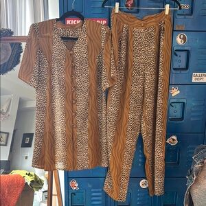 Vintage Brown and Leopard Print Jumpsuit
